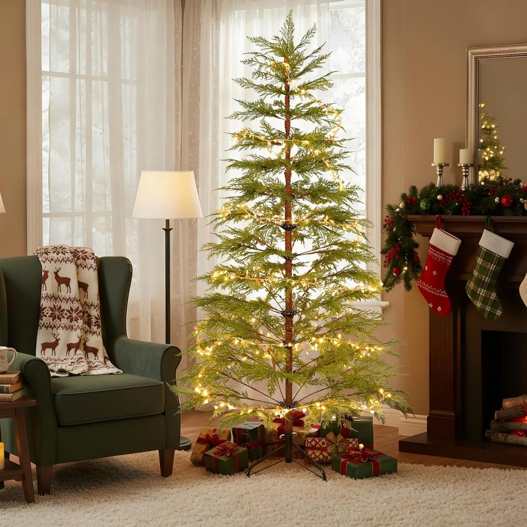 Marzzi Cypress 6FT Christmas Tree with Lighted Star Garland, Artificial Sparse Ornament Christmas Tree with 400 LED Lights, Moon Star String Lights for Holiday Decoration (Green)