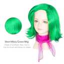 Miss U Hair Short Wavy Green Wig with Scarf for Kids Child Fun Anime Cosplay Wig