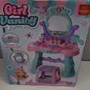 Lehoo Castle Kids Vanity Table and Chair Set with Mirror Light Music, Toddler Girls Makeup Table with Stool  Hair Dryer, Pretend Play Princess Dress Up Vanity Set, Birthday Gifts for 3 Year Old Girl (Pink)