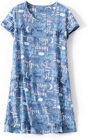 Inadays Women's Cotton Nightgown Sleepwear Short Sleeves Nightshirt Casual Print Sleepdress Loose Comfy Pajama XL