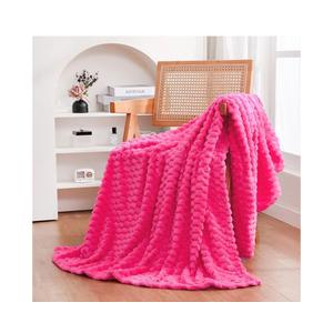 Puncuntex Hot Pink Throw Blanket 50"×60" inches Gifts for Mom Fuzzy 3D Jacquard Decorative Flannel Fleece Super Soft Plush Cozy Blanket for Couch Sofa Chair Lightweight