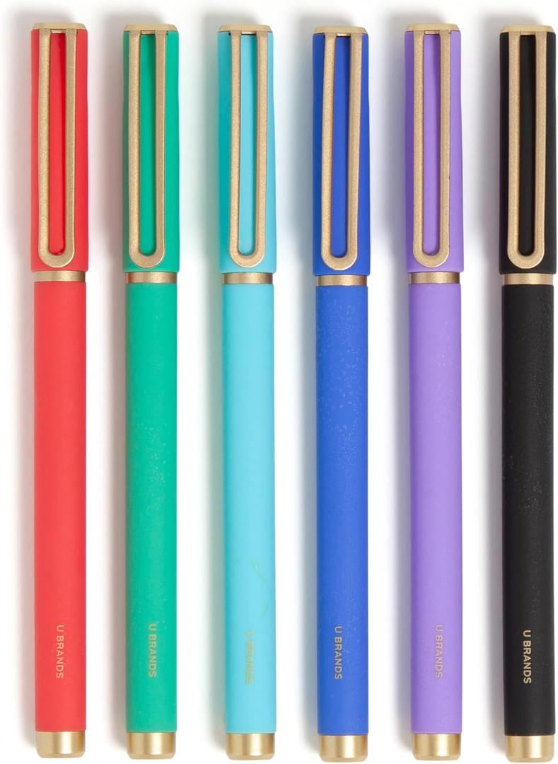 U Brands Catalina Felt Tip Pens, Set of 6 Assorted Color Ink Pens, Soft Touch Bright Tones, Medium (0.7 mm) Point