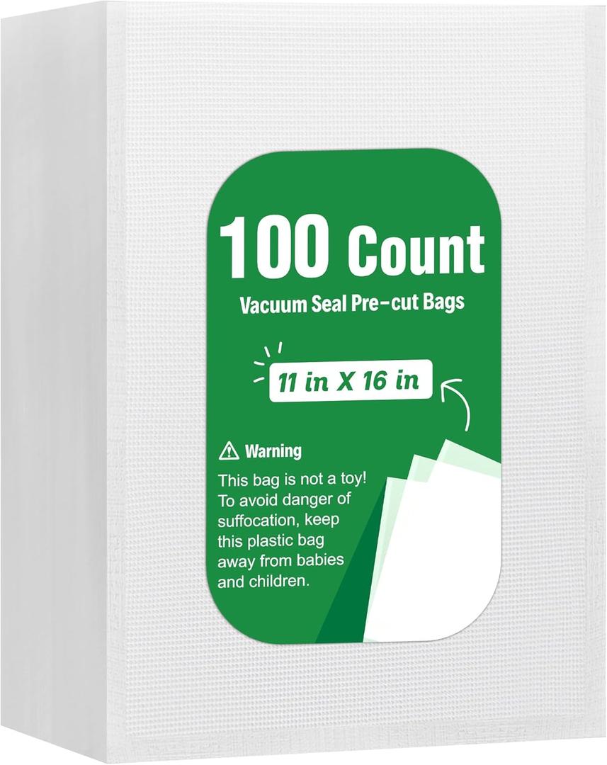 Syntus 100 Count Vacuum Sealer Bags Gallon 11 x 16 inch for Seal a Meal, Commercial Grade BPA Free Heavy Duty Precut Seal Bags, Food Vac Bags for Storage, Meal Prep or Sous Vide