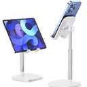 Cell Phone Stand, Adjustable Height Phone Stand for Desk, Eye Level Desktop Phone Holder Compatible with iPhone, Pro Max, Samsung, and All Mobile Phones up to 10''