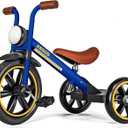 KRIDDO Kids 12 Inch Tricycle With Puncture Free Wheels, Front Light, Adjustable Seat - Gift for 2-5 Year Olds, Blue
