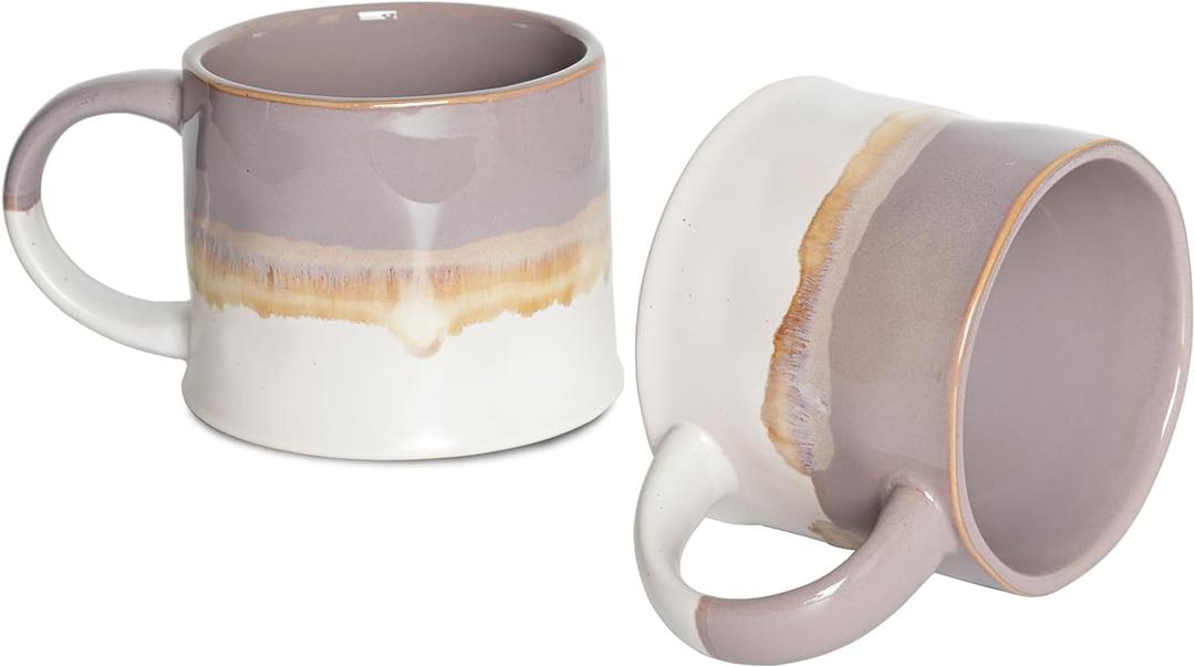 Bosmarlin Large Stoneware Coffee Mug Set of 2, Big Tea Cup for Office and Home, 15Oz, Dishwasher and Microwave Safe (Purple, 2)
