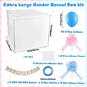 28in Jumbo Gender Reveal Box with 40 Blue Balloons Boy or Girl Banner Pull Bows Ribbons Gender Reveal Ideas Decoration for Welcome Baby Shower He or She Open to See Birthday Party Supplies (Boy)