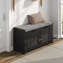 ChooChoo Shoe Storage Bench with Lift Top Storage, Entryway Bench with 2 Cushioned Seats, 3 Compartments, Adjustable Shelf, Shoe Cabinet for Entryway, Bedroom, Living Room, Black (13.78"D x 29.53"W x 19.69"H)