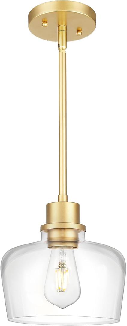 Emak 8 Inch Clear Glass Pendant Lights Kitchen Island, Modern Gold Pendant Light Fixtures for Kitchen, Bathroom, Bedroom, Dining Room, PL122-GD-CG