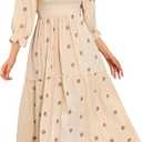 R.Vivimos Women's Cotton Floral Embroidered Boho Midi Dress, Beige, X-Large