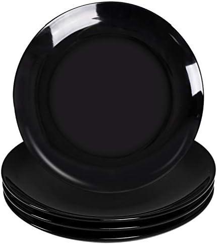 DELLING 10 Inch Black Dinner Plates Set of 4, Porcelain Round Plates - Microwave & Dishwasher Safe, Chip Resistant - Modern Matte Black Plates for Everyday Dining & Entertaining
