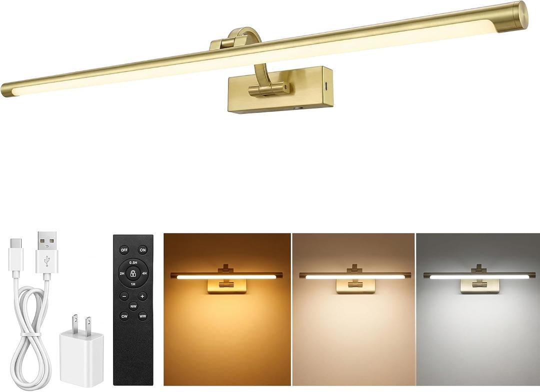 URSOLA 32" Picture Lights for Wall, 3CCT, Dimmable & Remote, Wireless Battery Operated Art Painting Light, Picture Frame Light for Gallery