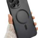 Magnetic case for iPhone 13 Pro Max Phone Case for Women, Matte Luxury Soft Metallic Luster Design with Camera Lens Protector, Compatible with Magsafe Case for iPhone 13 Pro Max 6.7"-Black