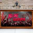 Halloween Garage Door Cover 13x6ft Zombie Wall Banner No One Leaves Bloody Message Garage Decoration Horror Backdrop Halloween Decorations Outdoor Creepy Yard Poster