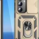 KUXNGUYI Kickstand Case for Samsung Galaxy S25/Galaxy S24 with Slide Lens Cover & Built-in 360° Rotate Ring Stand Magnetic Shockproof Protective S 25 GalaxyS25 SamsungS25 5G Phone case, Gold
