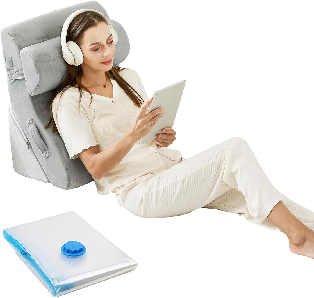 3PCS Orthopedic Bed Wedge Pillow Set, 45D Memory Foam Wedge Pillow Post Surgery for Back, Leg and Knee Support, Wider Adjustable Triangle Pillow Set for Sleeping,Acid Reflux,Anti-Snoring, Light Grey (3 Piece Set with 1 Head Pillow)