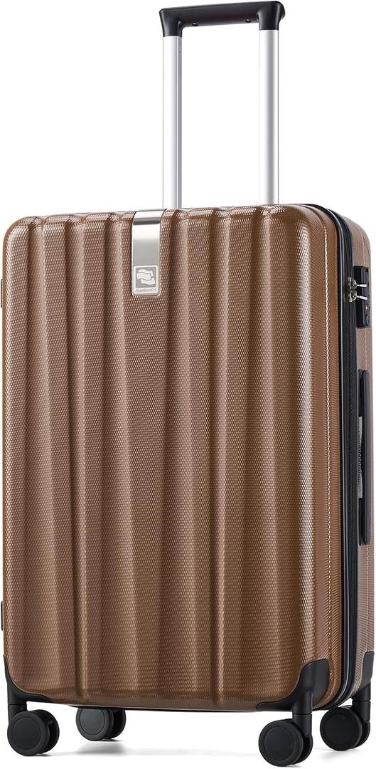 Hanke 24 Inch Luggage Suitcases With Spinner Wheels Lightweight PC Hard Shell Rolling Suitcase With Travel Lock,Checked-Medium 24-Inch Brown