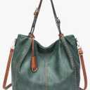 myfriday Vintage Hobo Shoulder Bag for Women Soft Leather Bucket Tote Bag Fashionable Structured Purse with Rivet Detail