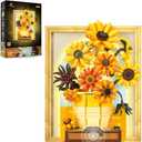 JMBricklayer Flowers Sunflower Building Sets for Adult with Lights 70004, Van Gogh Wall Art Crafts Ideas Flower Bouquet, Painting Frame Room Decor, Valentines Day Birthday Gifts for Women Girl