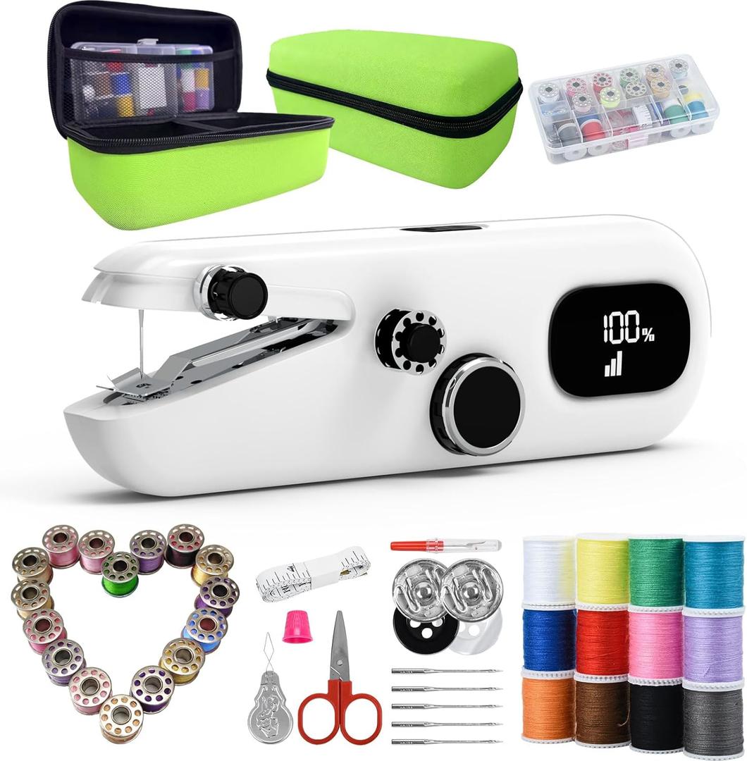 Handheld Sewing Machine for Beginners, Rechargeable Portable Sewing Machine with LCD, Mini Sewer Mending for Home, Crafting, DIY Projects, 3-speed Settings Sewing Machine, Complete Set.