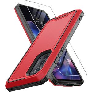 For Motorola Edge 2022 Case, Moto Edge 2022 Heavy Duty Case with Screen Protector, Military Grade Drop Proof Cover, Dual Layer Rugged Protective Shell (Red)