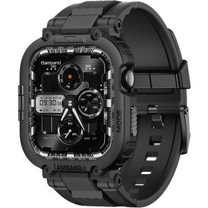 amBand Bands Case Compatible with Apple Watch Series 10 46mm for Men, M1 Sport Rugged Heavy Duty Cover Tactical Strap Military Grade Protective Bumper Protector for iWatch 46 mm Men, Black (46mm for Series 10, Black)
