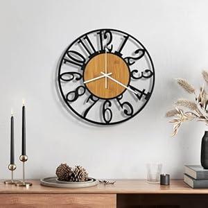 Maxstar Wall Clock Battery Operated,Silent NonTicking Modern Rustic Metal Round Clocks Small for Living Room/Bedroom/Office/Kitchen/Farmhouse Home Decor10 Inch(YellowWood)
