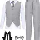 Boy's Formal Suit 7 Piece Slim Fit Tuxedo for Kids Teen Boys Jacket Vest and Pants Set for Wedding with Bow Tie Suspenders (8)