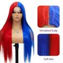 Blue and Red Color Lace Front Wigs Long Straight Half Blue and Half Red Wigs Heat Resistant Natural Straight Wigs Long Silky Synthetic Hair for Women 24-26 Inch Daily Party Use