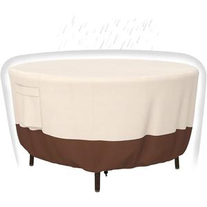 Patio Furniture Covers, Heavy Duty Round Patio Table Cover (62D x 28H Inch) Outdoor Dining & Coffee Table Cover for Veranda, Lawn, Table, Chair-Waterproof & Weather Resistant, Anti UV - Beige & Brown