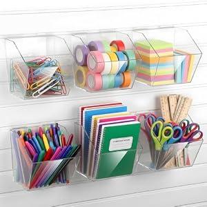Remerry 6 Pcs Slatwall Bins, 7.1 x 7.1 x 7.1 Inch Clear Acrylic Storage Bins Mount Hanging Slatwall Organizer Container Accessory for Workshop Office Craft Garage Tool Storage Room Panel (Clear)