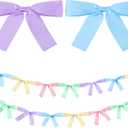 2 Pcs Pastel Bow Garland Banner 16.4 ft Pre-Strung Satin Ribbon Bow Banner for Coquette Bridal Shower Baby Shower Party Decor Supplies