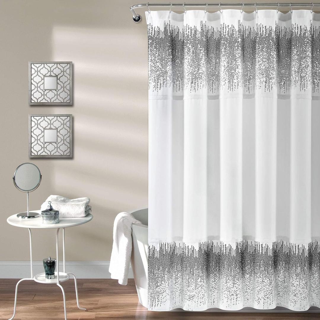 Lush Decor Shimmer Sequins Shower Curtain White & Black 72" x 70"