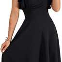 LYANER Women's Warp V Neck Ruffle Short Sleeve A Line Swing Flared Cocktail Party Midi Dress, L
