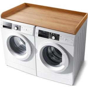 Washer Dryer Countertop with Non-Slip Pad, Wood Washer and Dryer Countertop with Edge Rails for Laundry Room Organization and Storage, 54" L x 27.5" W(Dark Woodcolor)