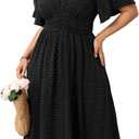 RWJ Women's Plus Size Maxi Dress V Neck Short Sleeve Swiss Dot A Line High Waist Boho Swing Casual Summer Dresses Size 1XL