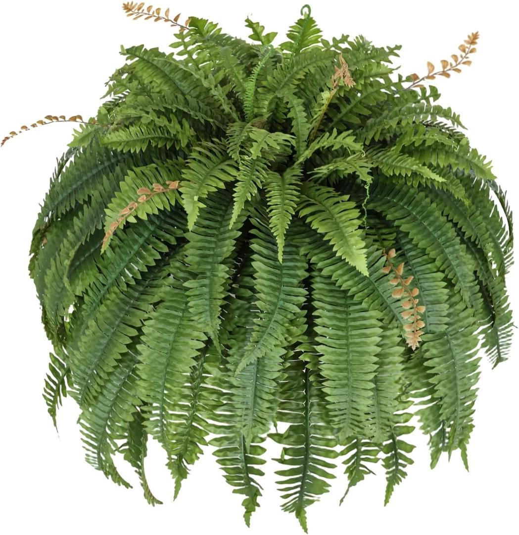 Muhanjia 56 Silky Artificial Boston Fern, 128 Fronds Large Hanging Plants for Outside Planter,Bush Floor Plants Large for Home Decor Porch Patio Garden Indoor Outdoor (JY-128Fronds1PcsGreen)
