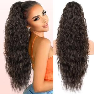 KooKaStyle Ponytail Extension 30 Inch Drawstring Pony Tails Hair Extensions for Women Long Curly Ponytail Synthetic Hairpieces for Daily UseClassic Brown