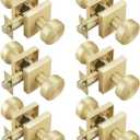 6 Pack Brushed Gold Door Knobs Interior, Pismo Doorknob with Square Rosette for Hall (Satin Brass)