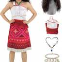 Tropical Island Princess Dress for Women Ocean Hawaiian Adventure Halloween Skirt with Wigs Necklace Dress Up Large