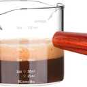 BCnmviku Double Spouts 150ML /5OZ Measuring Triple Pitcher Milk Cup with Wood Handle Espresso Shot Glasses Parts Clear Glass (1)