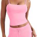 YEOREO Womens 2 Piece Lounge Sets Tank Tops Cami Shorts Matching Sets Summer Outfits Elastic Waist Built-in Bra, Small