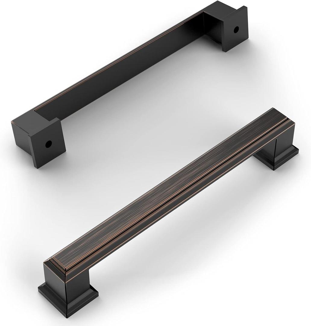Amerdeco 10 Pack Oil Rubbed Bronze 5 Inch(128mm) Hole Centers Kitchen Cabinet Pulls Cabinet Hardware Kitchen Handles for Cabinets Cupboard Handles Drawer Pulls