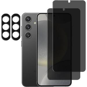 SALMERB[2+2 Pack Privacy Screen Protector Designed for Samsung Galaxy S24, And Camera Lens Protector, [No bubbles] [Fingerprint ID Compatible] Premium Tempered Glass Screen Protector,for Galaxy S24