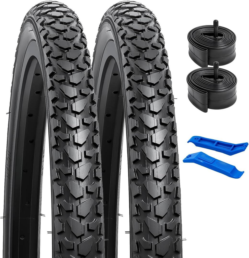 YUNSCM 2-PCS 24" Bike Tires 24x1.75/47-507 and 24" Bike Tubes Schrader Valve Compatible with Mountain Bike 24 X 1.75 Bicycle Tires and Tubes (Y-674)