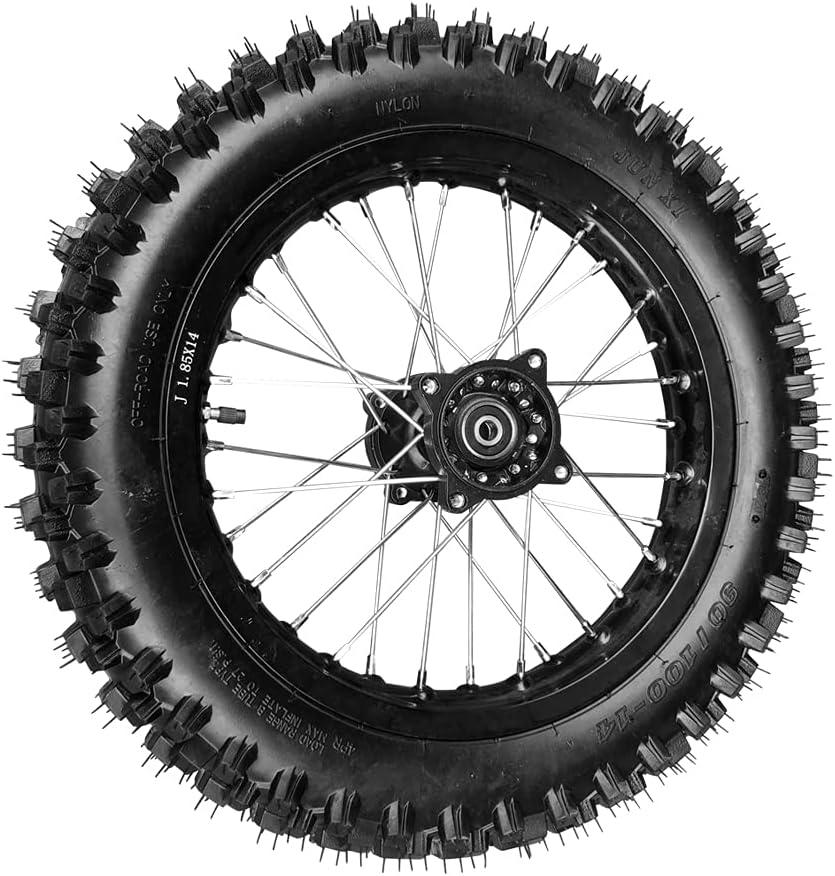 90/100 14" Rear Wheel Tire and Rim Inner Tube with 15mm Bearing Assembly Fit For 110-125cc Dirt Pit Bikes, (3.5-14) 1.85x14, Black (15MM)