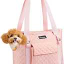 Pawaboo Dog Purse Carrier for Small Dogs with Pocket, Lightweight Dogs and Puppies Tote Bag Carrier, Dog Carriers Soft Sided for Puppy Cat Rabbit, Shopping Travel Puppy Carriers Under 11 LBS, Pink