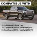 LED DRL Headlight Assembly Compatible with 2014-2018 GMC Sierra 1500, 2015-2019 GMC Sierra 2500HD 3500HD w/Bulbs & Wiring Harness, Replacement Pair Headlamp, Chrome Housing Clear Reflector