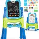 Lehoo Castle Easel for Kids, Adjustable Standing Art Easel for Kids 2-4, Magnetic Chalkboard Whiteboard with Drawing Accessories, Gifts for Toddler Boys Girls