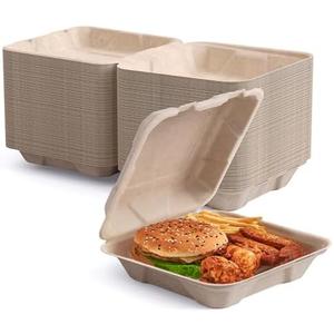 25 Pack Clamshell To Go Containers, 100% Compostable Disposable Take Out Food Containers, 6x6 inch Heavy-Duty To Go Boxes, Eco-Friendly Biodegradable Take Out Containers For Food